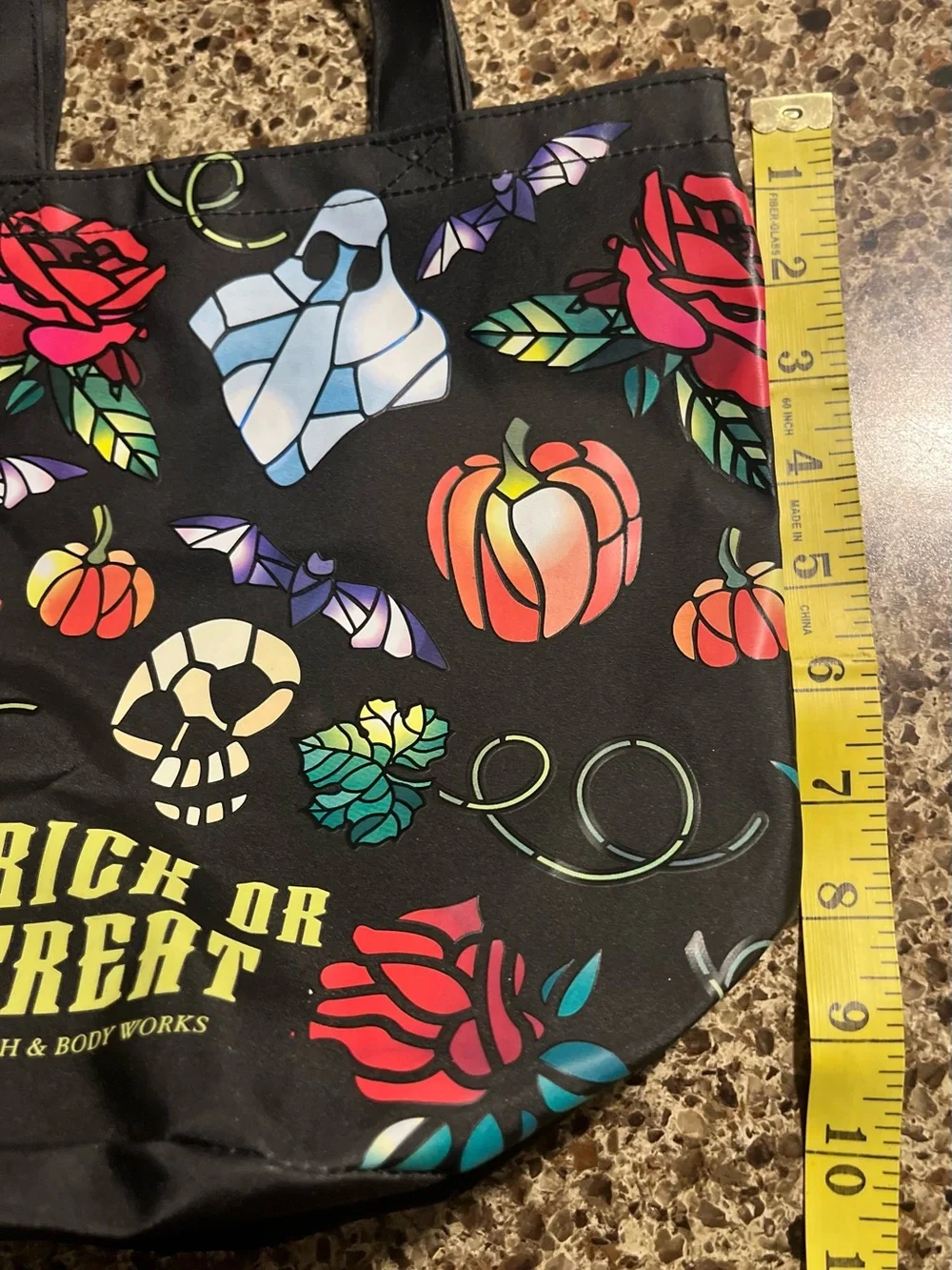 Bath & Body Works Black Halloween Tote with Multicolor Gothic Graphics